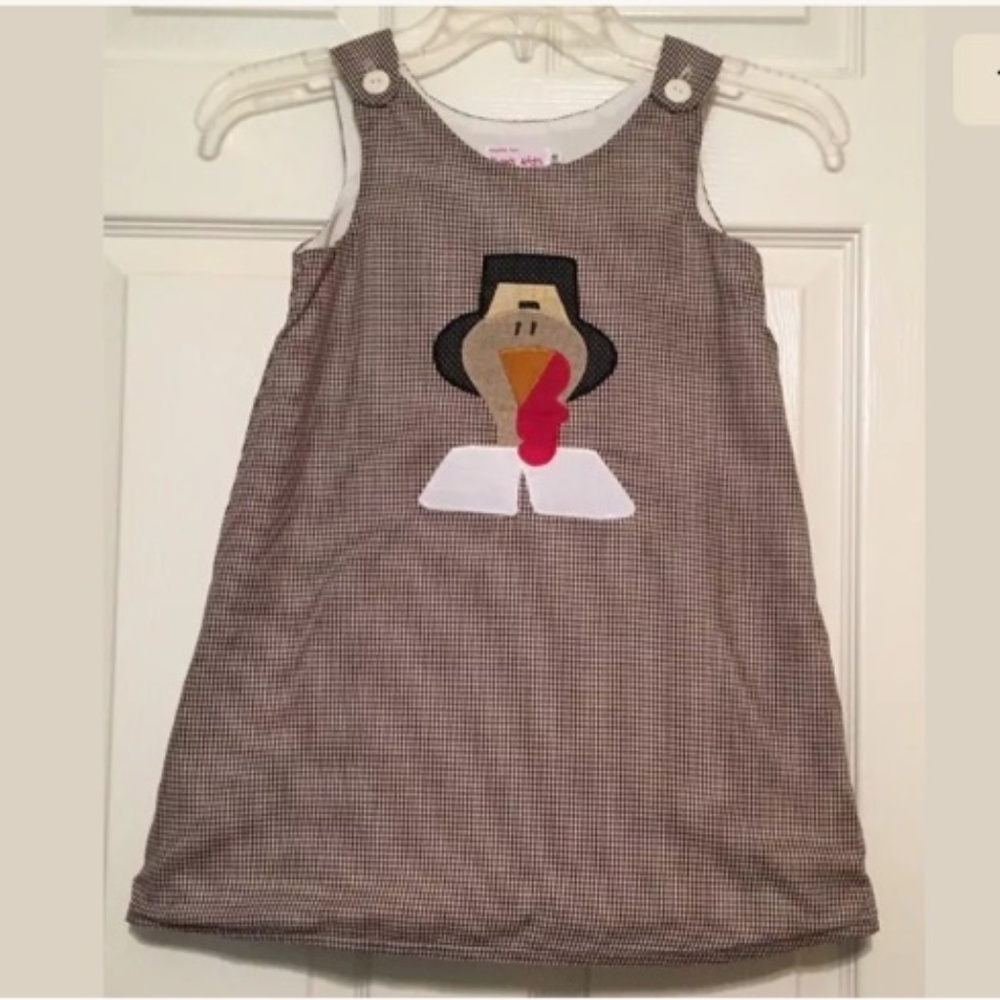 Handmade Gingham Turkey Thanksgiving Dress Girls 4